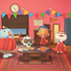 The members of Animal Crossing: New Horizon's Paradise Planning team raise tropical drinks in a toast.